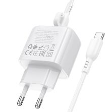 Мережевий зарядний пристрій BOROFONE BAS43A TYPE-C PD 20W + кабель TYPE-C - TYPE-C, білий