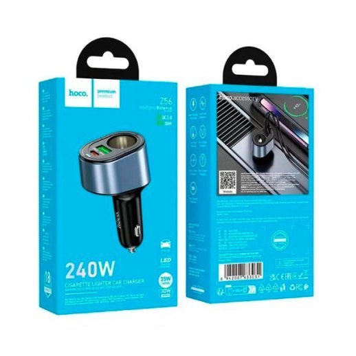 Автомобільний зарядний пристрій HOCO Z56 з роз'ємом прикурювача TYPE-C PD 35W + USB QC 3.0, чорний