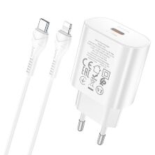 Мережевий зарядний пристрій HOCO N22 Jetta TYPE-C PD 25W + КАБЕЛЬ Type-C - Lightning БІЛИЙ