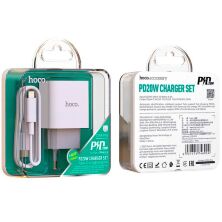 Зарядний пристрій HOCO C76A PLUS TYPE-C PD 20W + кабель TYPE-C - LIGHTNING, білий