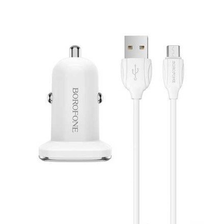 Автомобільний зарядний пристрій BOROFONE BZ12A single port QC3.0 + кабель USB - MICRO білий