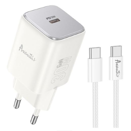 Мережевий Зарядний Пристрій Avantis A897 GaN 1USB PD30W Type-C + Type-C Білий