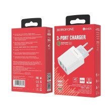 Мережевий зарядний пристрій BOROFONE BA40A Speedway three-Port QC3.0 charger(EU)