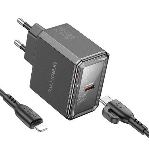 Мережевий зарядний пристрій BOROFONE BAS31A TYPE-C PD 35W + кабель TYPE-C - LIGHTNING, чорний