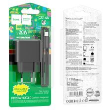 Мережевий зарядний пристрій HOCO CS14A TYPE-C PD 20W + USB QC 3.0 + кабель TYPE-C - TYPE-C, чорний