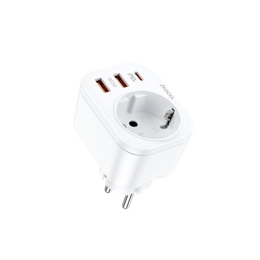Мережевий зарядний пристрій HOCO NS3 з розеткою TYPE-C PD 20W + 2 USB QC 3.0 БIЛИЙ