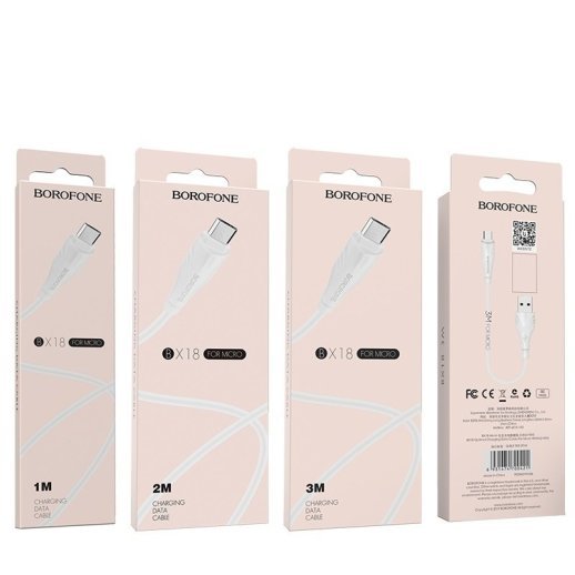 USB кабель BOROFONE BX18 charging data 2,4А USB - micro USB 2 метри, бiлий