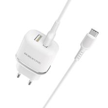 Мережевий зарядний пристрій BOROFONE BA25A Outstanding dual port + кабель USB - TYPE-C, білий