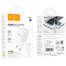 Сетевое зарядное устройство HOCO C146A TYPE-C PD 20W + кабель TYPE-C - TYPE-C, белый