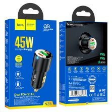 Автомобільний зарядний пристрій HOCO NZ6 45W 2×Type-C PD + USB-A QC3.0, чорний