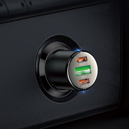Автомобільний зарядний пристрій HOCO NZ6 45W 2×Type-C PD + USB-A QC3.0, чорний
