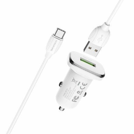 Автомобільний зарядний пристрій BOROFONE BZ12A single port QC3.0 + кабель USB - Type-C білий