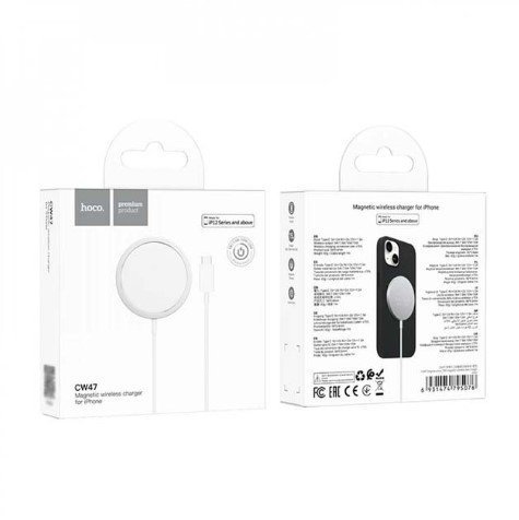 Бездротовий зарядний пристрій HOCO CW47 Magnetic Wireless Charger для iPhone (15W), білий