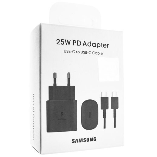 Сетевое зарядное устройство для SAMSUNG PD 2в1 25W (EP-TA800) + кабель TYPE-C - TYPE-C, чёрный в упаковке (D) (SMALL PACKAGING)