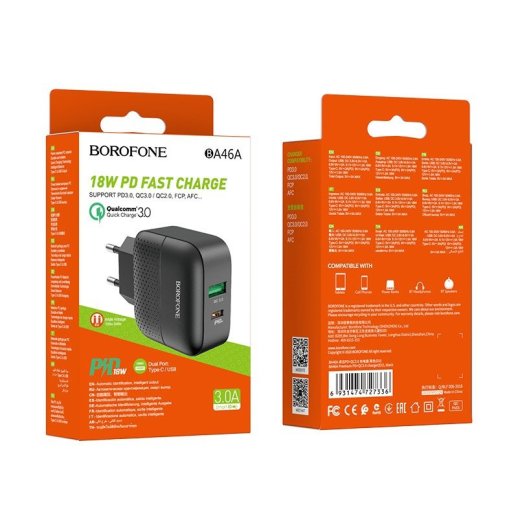 Мережевий зарядний пристрій BOROFONE BA46A Premium Type-C PD 18W + USB QC3.0