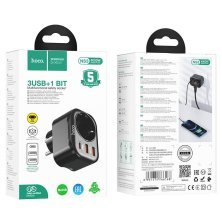 Мережевий зарядний пристрій HOCO NS3 з розеткою TYPE-C PD 20W + 2 USB QC 3.0 ЧОРНИЙ