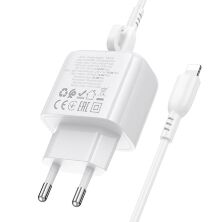 Мережевий зарядний пристрій BOROFONE BAS45A TYPE-C PD 30W / USB QC3.0 + кабель TYPE-C - LIGHTNING, білий