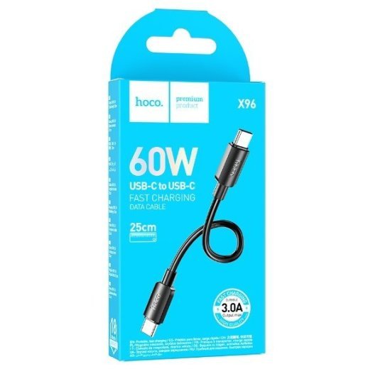 USB-C кабель HOCO X96 60W Type-C - Type-C 0,25 MЕТРИ ЧОРНИЙ