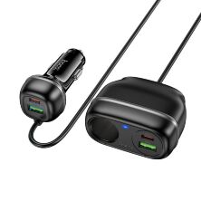 Автомобільний зарядний пристрій HOCO Z59A з роз'ємом прикурювача 2*TYPE-C PD 96W + 2*USB QC 3.0 240W, чорний