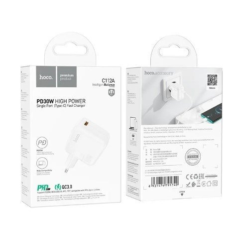 Мережевий зарядний пристрій HOCO C112A TYPE-C PD 30W, БІЛИЙ