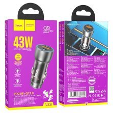 Автомобільний зарядний пристрій HOCO NZ8 43W TYPE-C PD 25W + USB QC 3.0 18W, КОРИЧНЕВИЙ