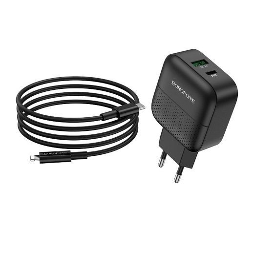 Мережевий зарядний пристрій BOROFONE BA46A Premium Type-C PD 18W + USB QC3.0 + кабель TYPE-C - LIGHTNING