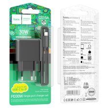 Мережевий зарядний пристрій HOCO CS15A PD 30W TYPE-C + Кабель TYPE-C - Lightning ЧОРНИЙ