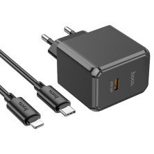 Мережевий зарядний пристрій HOCO CS15A PD 30W TYPE-C + Кабель TYPE-C - Lightning ЧОРНИЙ