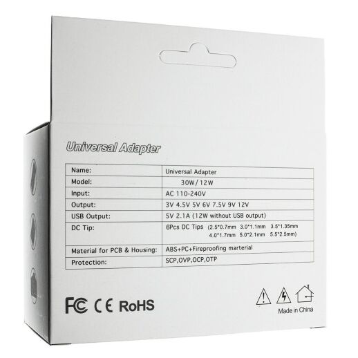 Мережевий зарядний пристрій універсальний з перем. SY8 30W 7 режимів + USB 5V 2.1A с 6 перехідниками