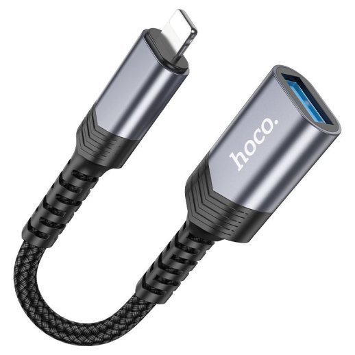 Конвертор HOCO UA24 OTG Lightning (папа) - USB 2.0 (мама) 16.5 см, сірий