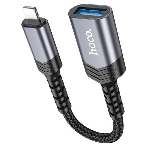Конвертор HOCO UA24 OTG Lightning (папа) - USB 2.0 (мама) 16.5 см, сірий