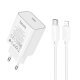 Мережевий зарядний пристрій HOCO C143A TYPE-C PD 20W + кабель TYPE-C - LIGHTNING, білий