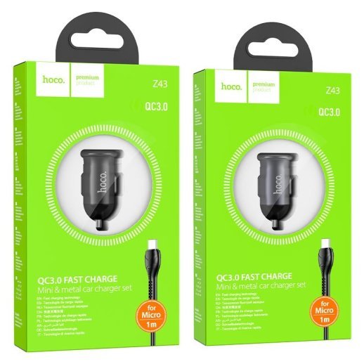 АЗУ HOCO Z43 QC3.0 (1USB/18W) + USB - MicroUSB (черный)