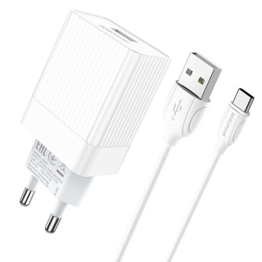 Мережевий зарядний пристрій BOROFONE BA47A Mighty QC3.0 + кабель USB - TYPE-C, білий