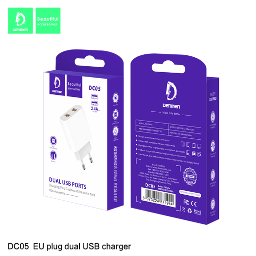 Мережевий зарядний пристрій DENMEN DC05 2.4A 2USB