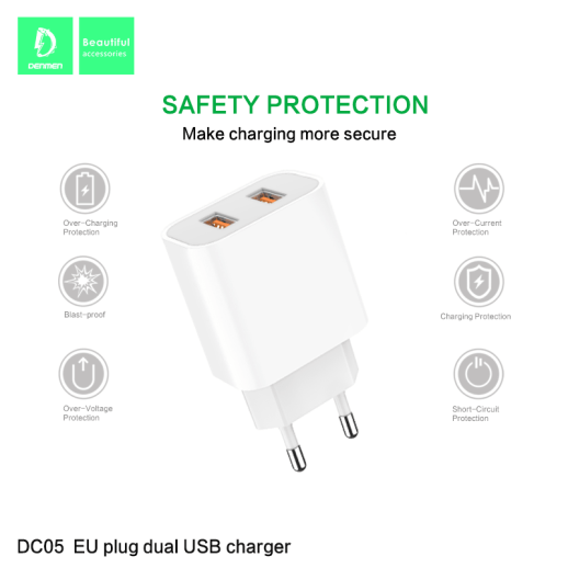Мережевий зарядний пристрій DENMEN DC05 2.4A 2USB