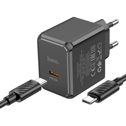 Мережевий зарядний пристрій HOCO CS15A PD 30W TYPE-C + Кабель Type-C - Type-C ЧОРНИЙ