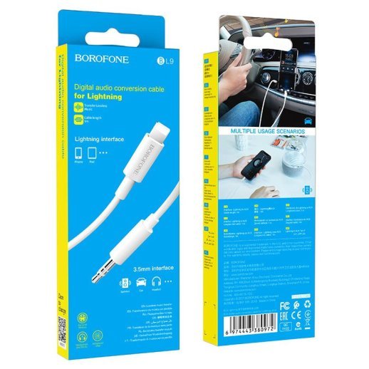 Кабель BOROFONE BL9 AUX Lightning - jack 3.5мм 1МЕТР БІЛИЙ