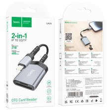 OTG Card Reader HOCO UA25 2в1 Lightning (папа) - картрідер SD/TF card (мама) 19см, сірий