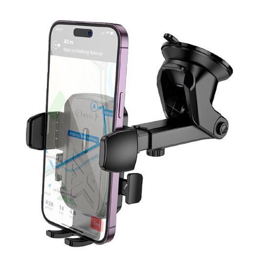 Автомобільний тримач HOCO H65 Gamble на лобове скло присоска - утримувач з кнопкою, чорний