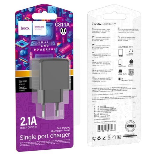 Мережевий зарядний пристрій HOCO CS11A 2,1A USB, чорний