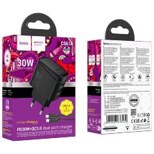 Мережевий зарядний пристрій HOCO CS61A TYPE-C PD 30W + USB QC 3.0 + КАБЕЛЬ Type-C - Lightning, чорний