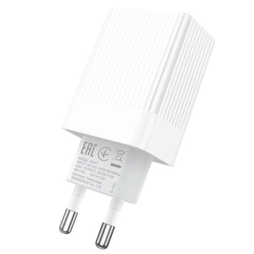 Мережевий зарядний пристрій BOROFONE BA47A Mighty QC3.0, білий