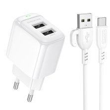 Мережевий зарядний пристрій Borofone BAS41A 2*USB 2,4A + кабель USB - Type-C, білий