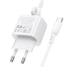 Мережевий зарядний пристрій Borofone BAS41A 2*USB 2,4A + кабель USB - Type-C, білий
