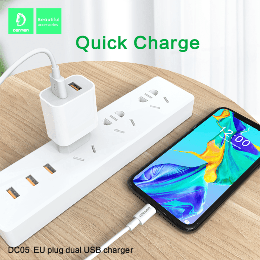 Мережевий зарядний пристрій DENMEN DC05L + CABLE USB Lightning 2.4A 2USB