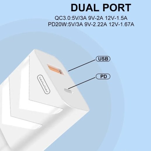 Мережевий зарядний пристрій WUW C135 TYPE-C PD 20W + USB QC3.0 18W