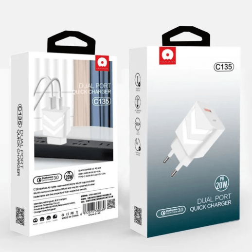 Мережевий зарядний пристрій WUW C135 TYPE-C PD 20W + USB QC3.0 18W