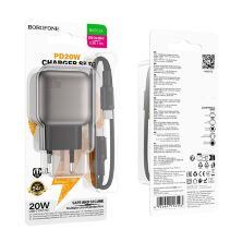 Мережевий зарядний пристрій BOROFONE BAS53A PD 20W USB-C + кабель TYPE-C - TYPE-C, чорний