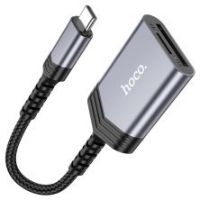 OTG Card Reader HOCO UA25 2в1 TYPE-C (папа) - картрідер SD/TF card (мама) 19см, сірий